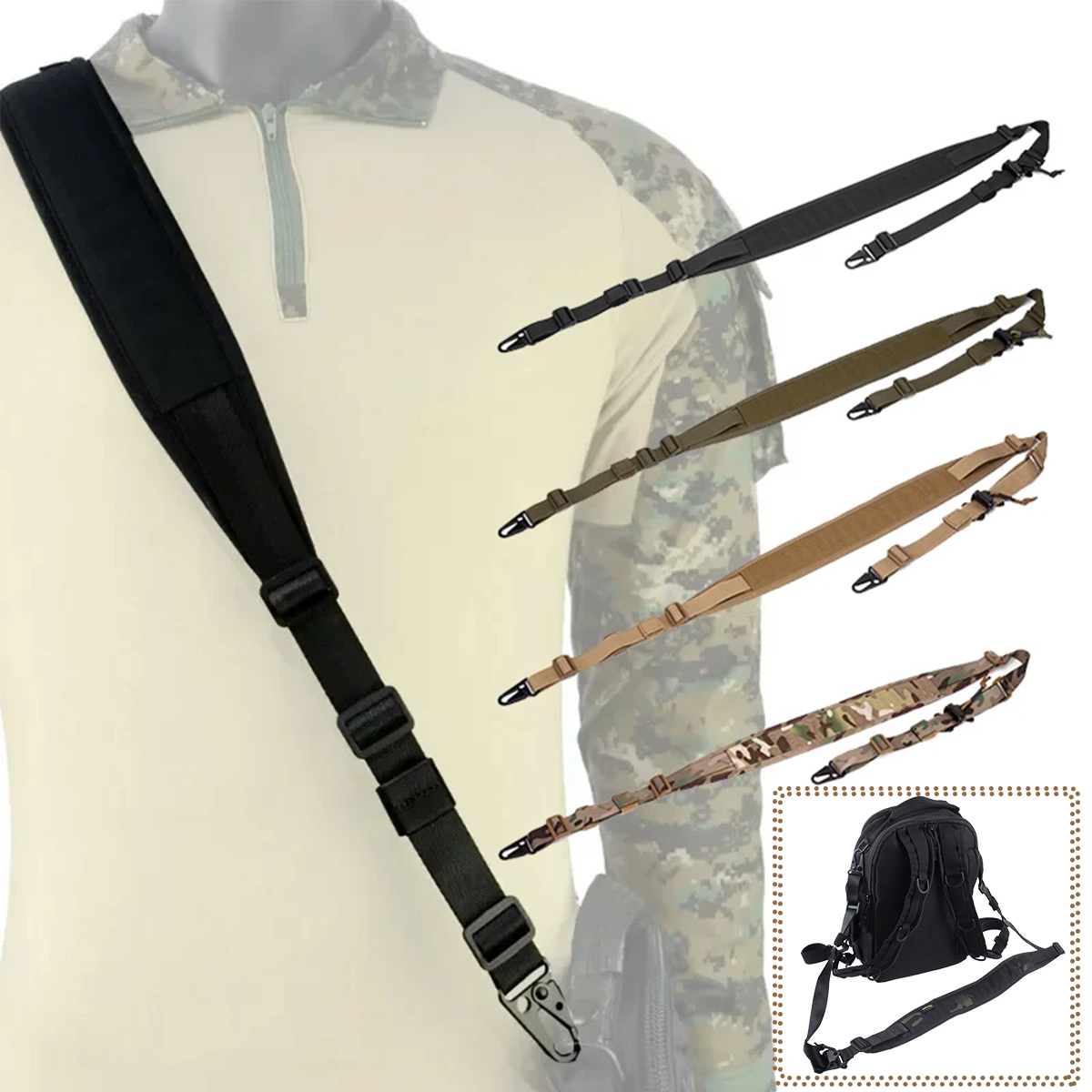 Tactical Sling 2 Point Quick Adjust Rifle - Tali Selempang Senapan Taktis Berbantalan, Dapat